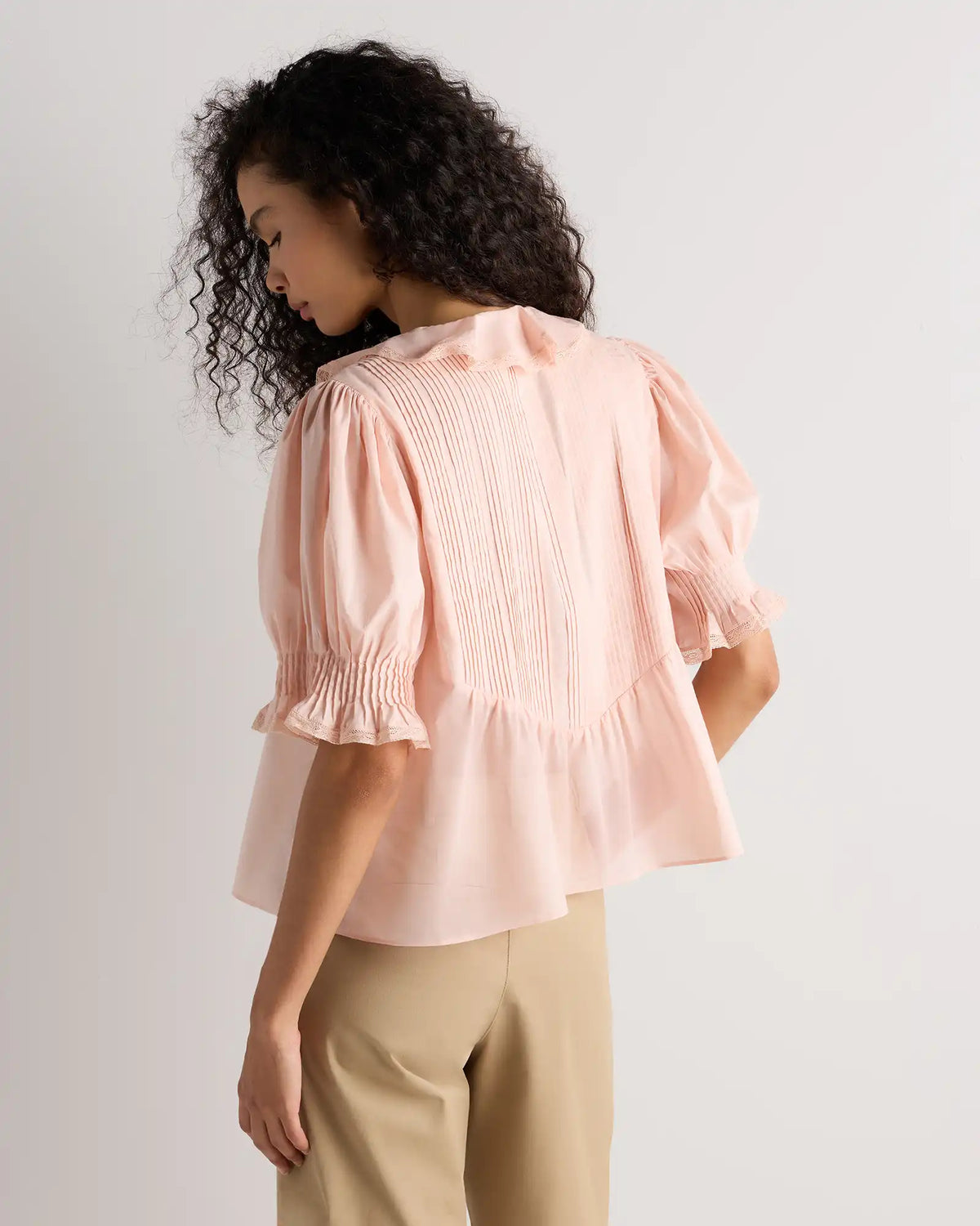 Organic Cotton Voile Short Sleeve Peasant Blouse