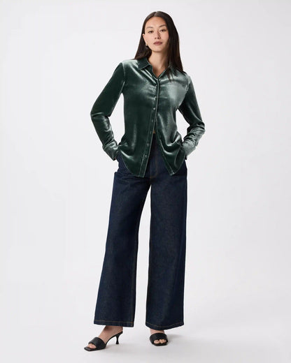 Stretch Silk Velvet Long Sleeve Shirt