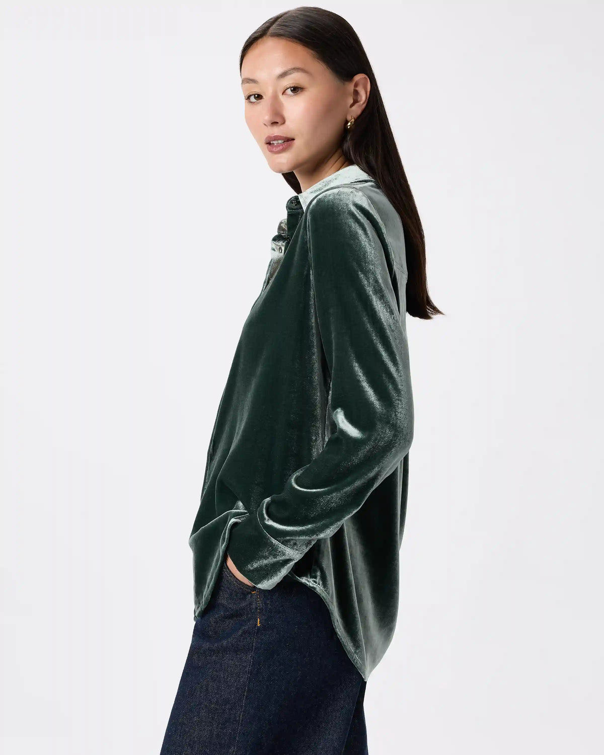 Stretch Silk Velvet Long Sleeve Shirt