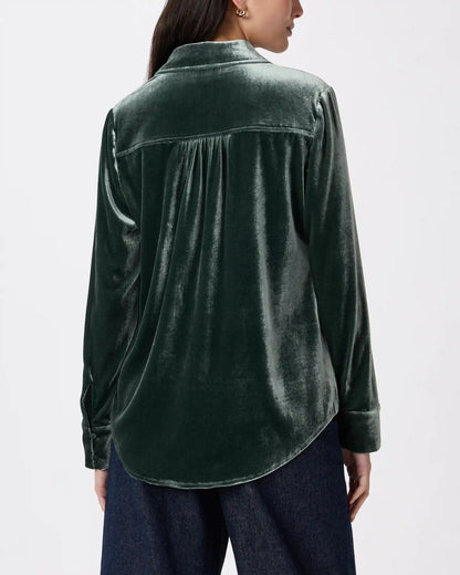Stretch Silk Velvet Long Sleeve Shirt