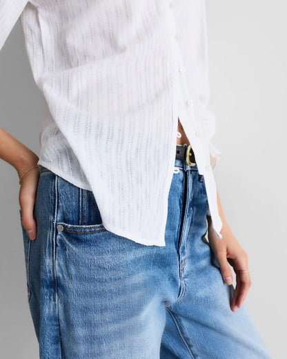 Embroidered Cotton Ruffle Collar Long Sleeve Blouse