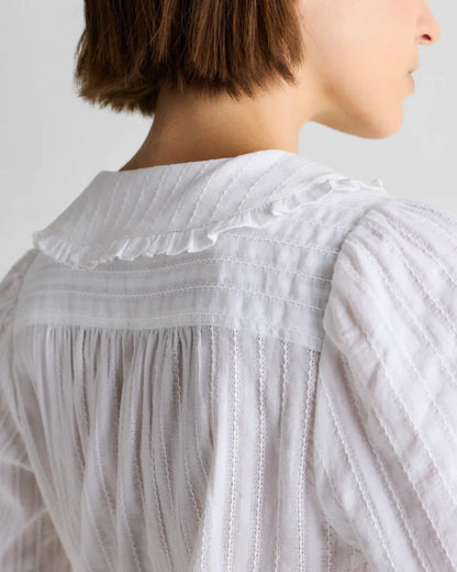 Embroidered Cotton Ruffle Collar Long Sleeve Blouse