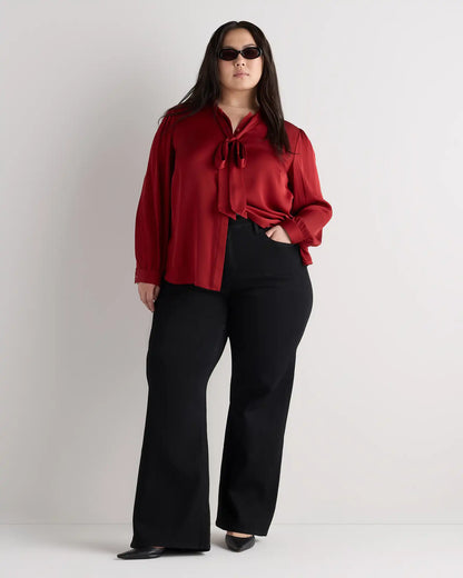 Washable Stretch Silk Tie Neck Blouse