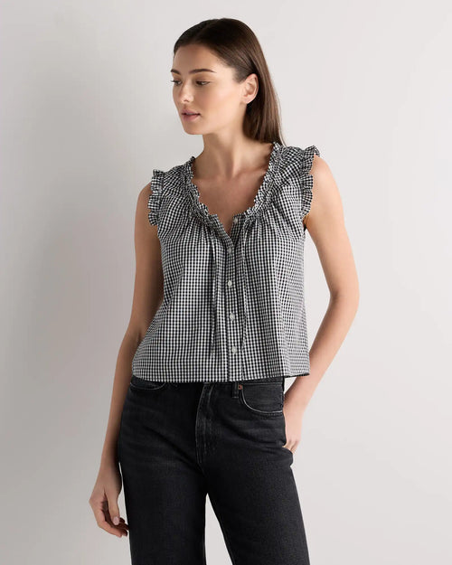 Cotton Viscose Voile Ruffle Trim Tank
