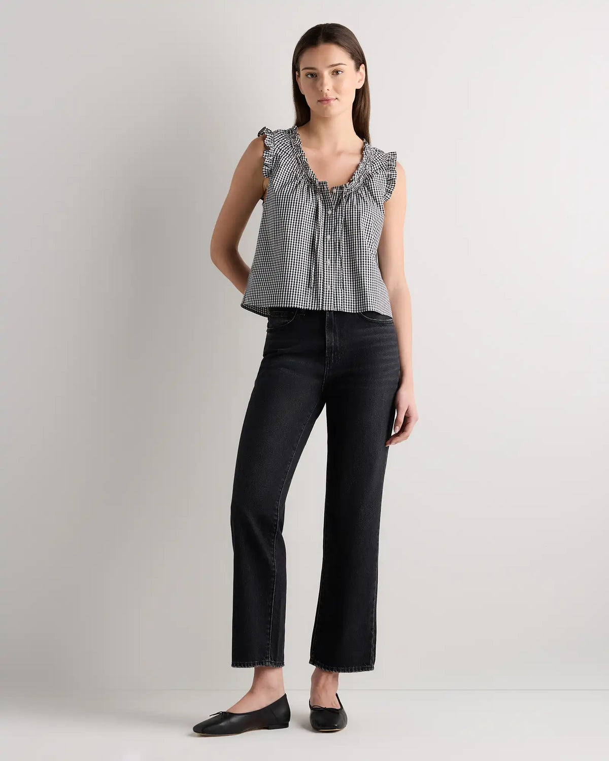 Cotton Viscose Voile Ruffle Trim Tank
