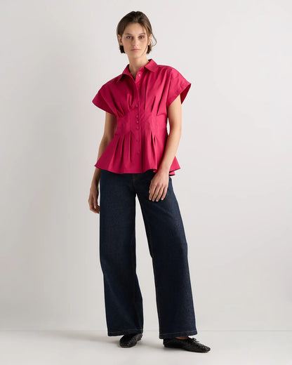 Stretch Twill Pleated Short Sleeve Shirt