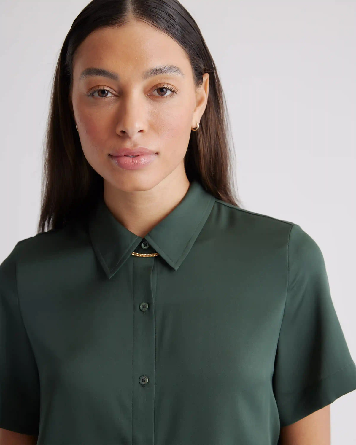 Washable Stretch Silk Short Sleeve Blouse
