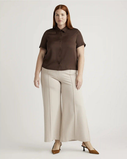 Washable Stretch Silk Short Sleeve Blouse