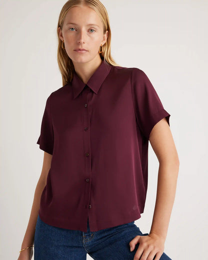 Washable Stretch Silk Short Sleeve Blouse