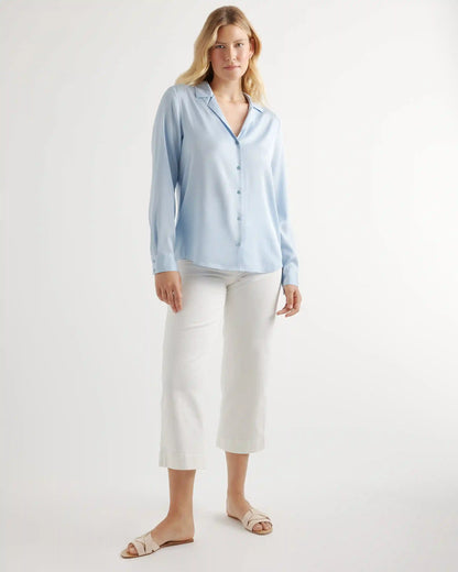 Washable Stretch Silk Notch Collar Blouse