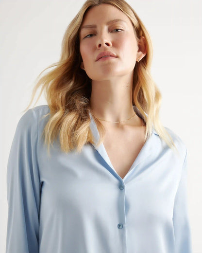 Washable Stretch Silk Notch Collar Blouse
