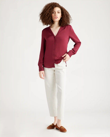 Washable Stretch Silk Notch Collar Blouse