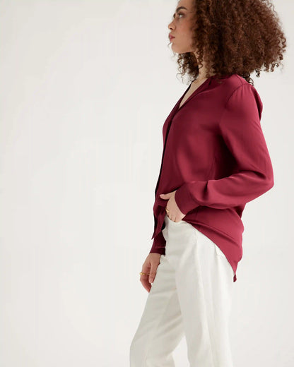 Washable Stretch Silk Notch Collar Blouse