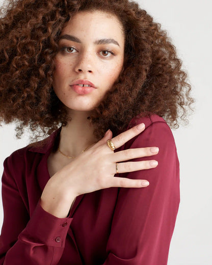 Washable Stretch Silk Notch Collar Blouse