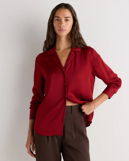 Washable Stretch Silk Notch Collar Blouse