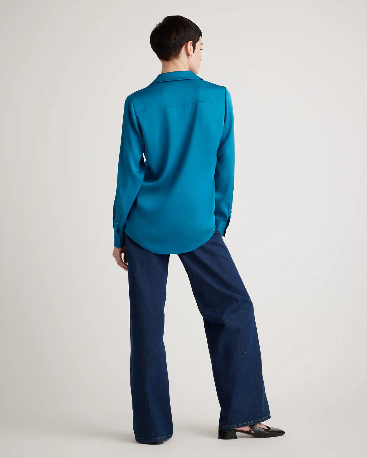 Washable Stretch Silk Notch Collar Blouse