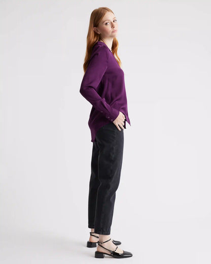 Washable Stretch Silk Notch Collar Blouse