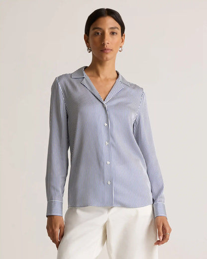 Washable Stretch Silk Notch Collar Blouse