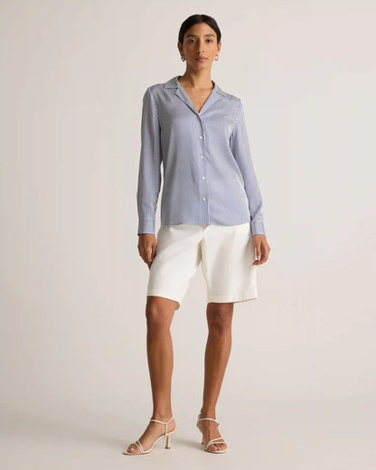 Washable Stretch Silk Notch Collar Blouse