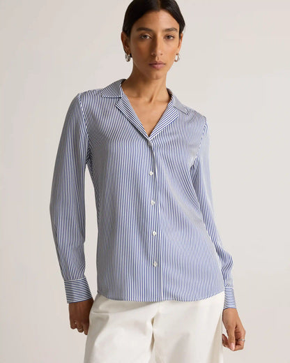 Washable Stretch Silk Notch Collar Blouse