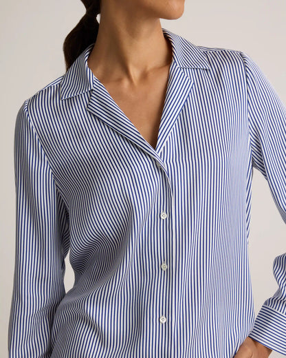 Washable Stretch Silk Notch Collar Blouse