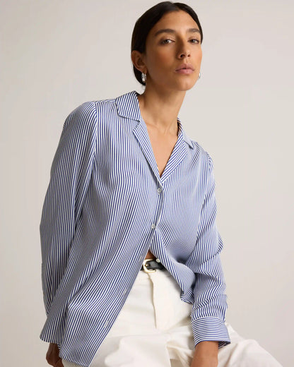 Washable Stretch Silk Notch Collar Blouse