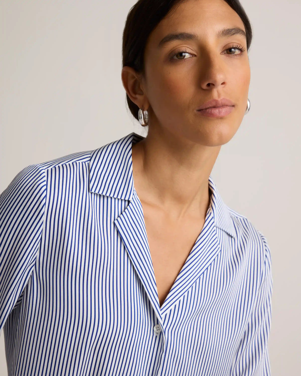 Washable Stretch Silk Notch Collar Blouse