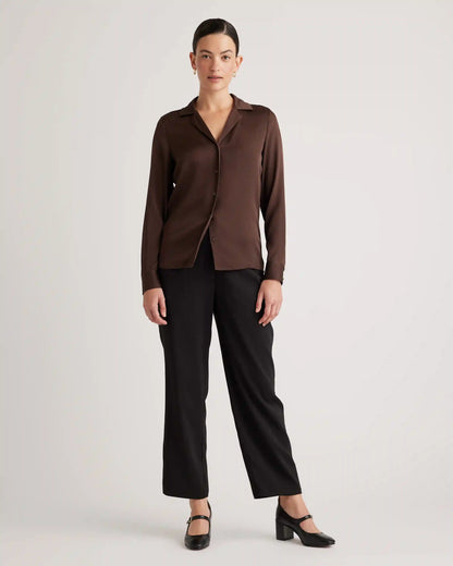 Washable Stretch Silk Notch Collar Blouse