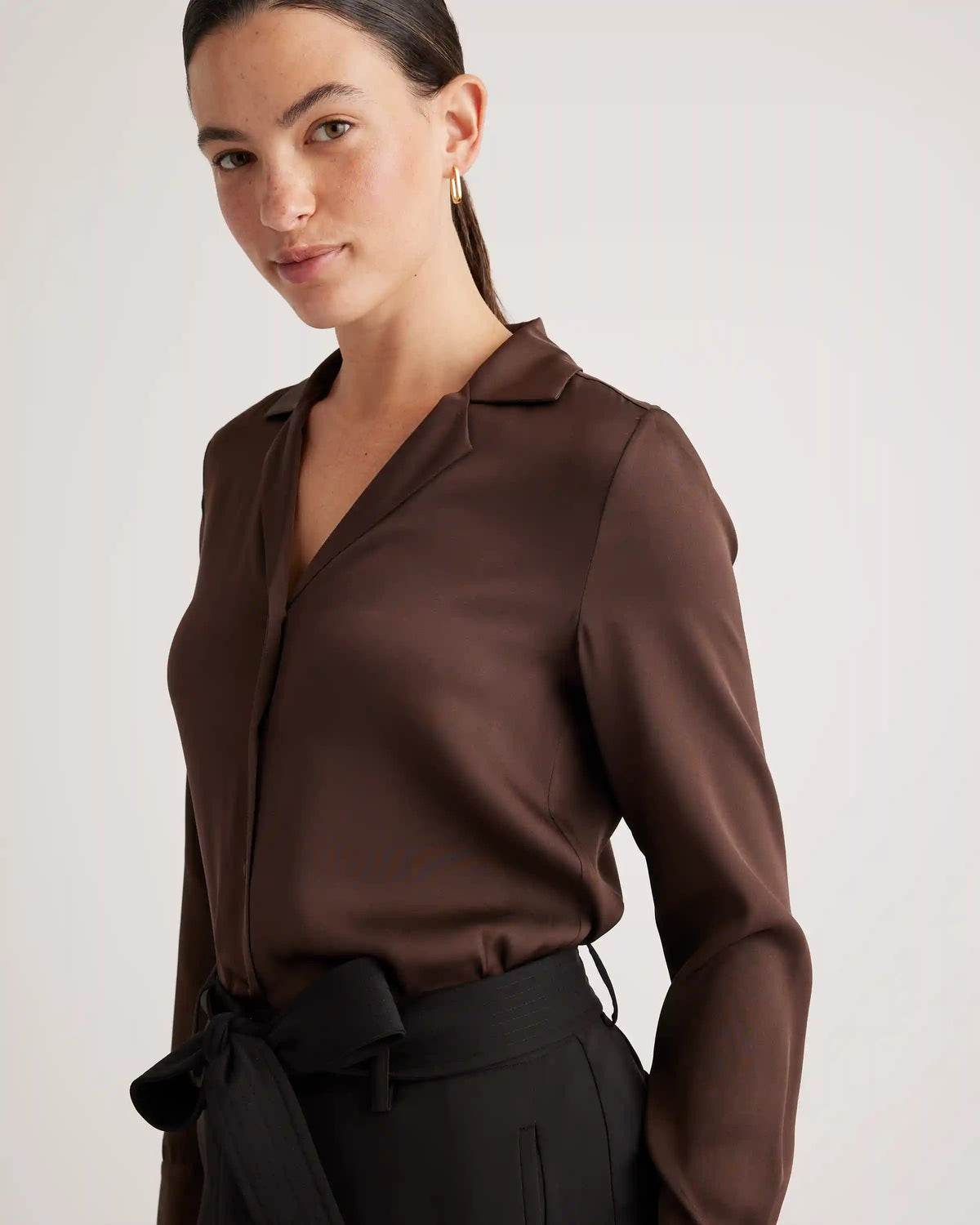 Washable Stretch Silk Notch Collar Blouse
