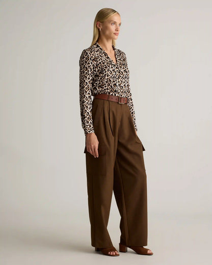 Washable Stretch Silk Notch Collar Blouse