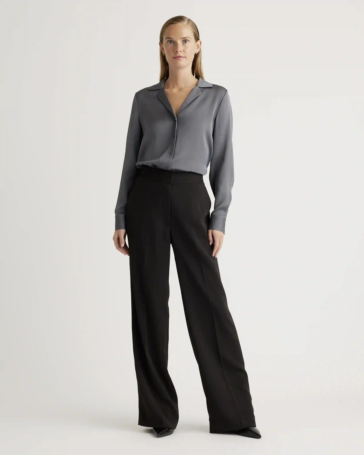 Washable Stretch Silk Notch Collar Blouse