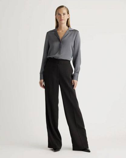 Washable Stretch Silk Notch Collar Blouse