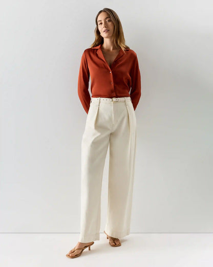 Washable Stretch Silk Notch Collar Blouse