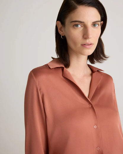 Washable Stretch Silk Notch Collar Blouse