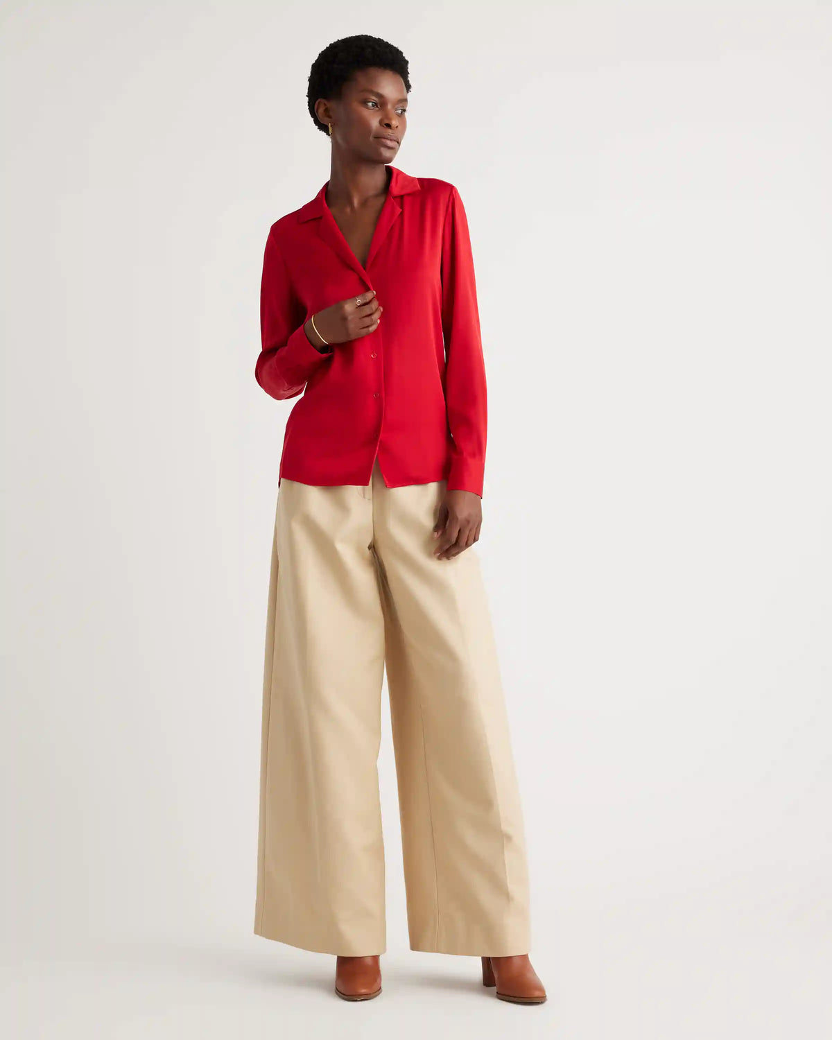 Washable Stretch Silk Notch Collar Blouse