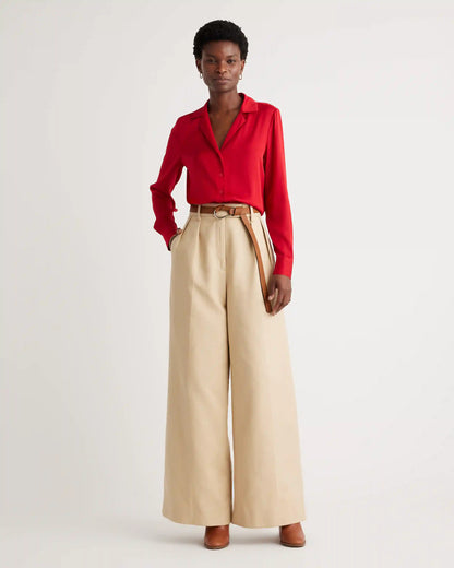 Washable Stretch Silk Notch Collar Blouse