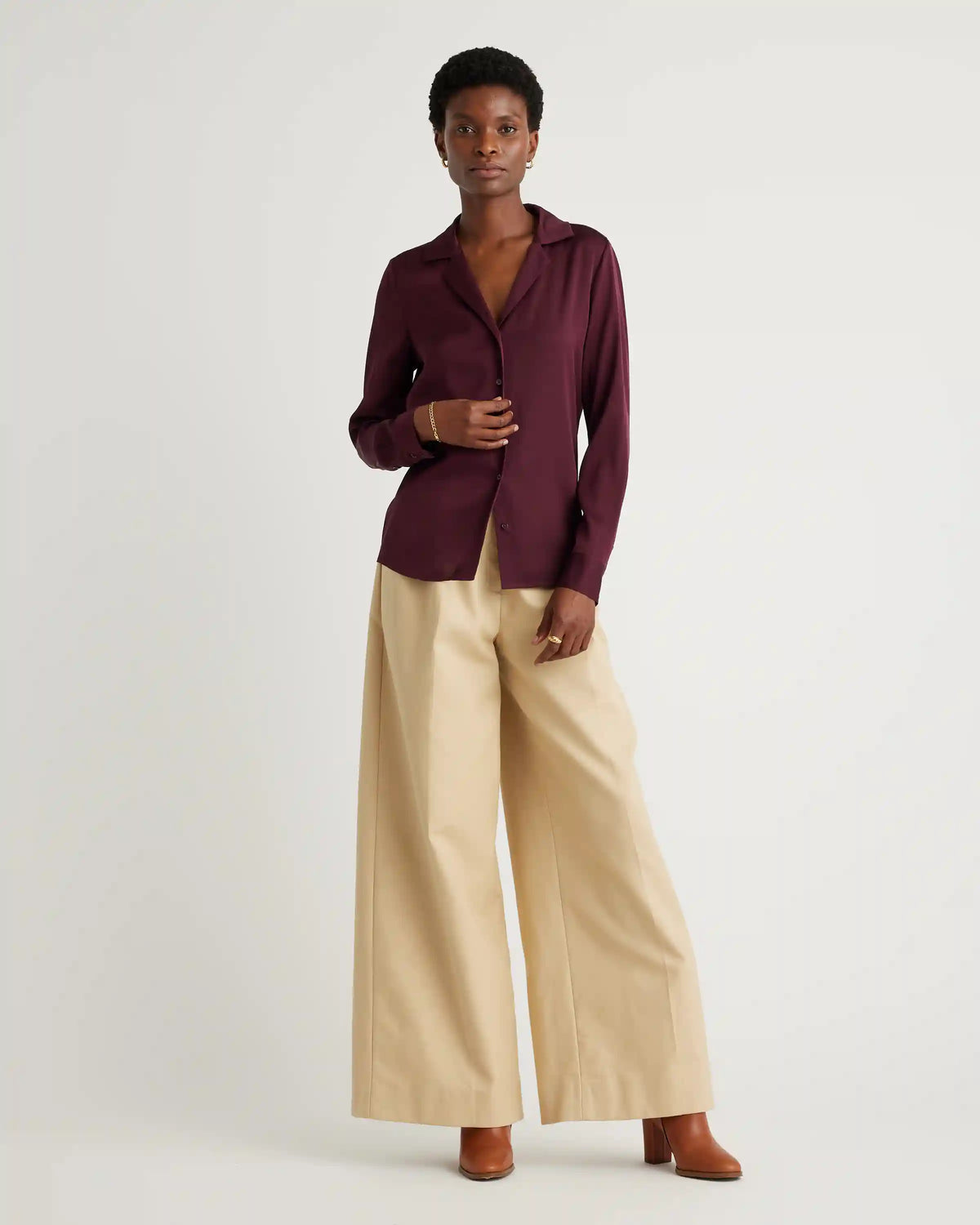 Washable Stretch Silk Notch Collar Blouse