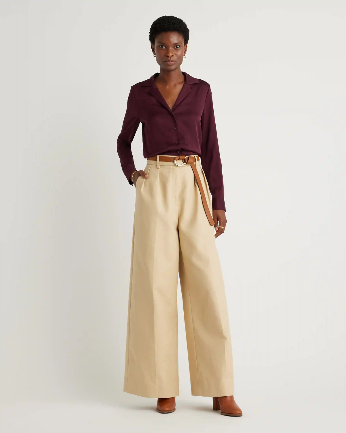 Washable Stretch Silk Notch Collar Blouse