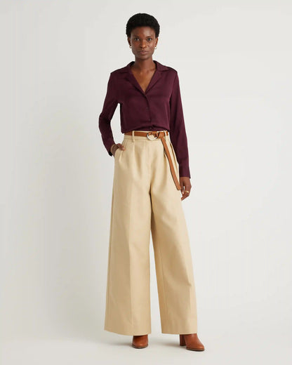 Washable Stretch Silk Notch Collar Blouse