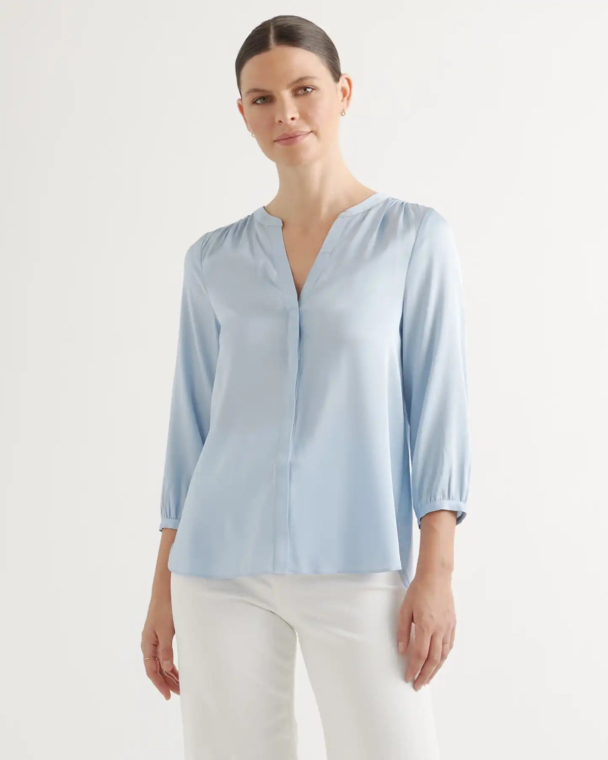 Washable Stretch Silk Pleat Back Blouse