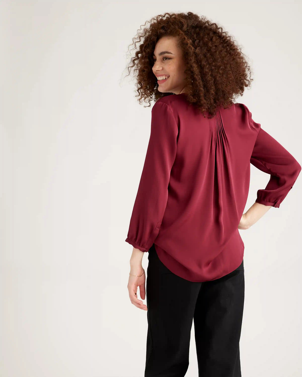 Washable Stretch Silk Pleat Back Blouse