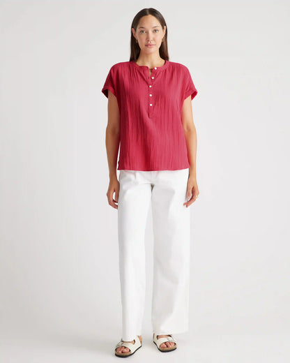100% Organic Cotton Gauze Roll Sleeve Shirt