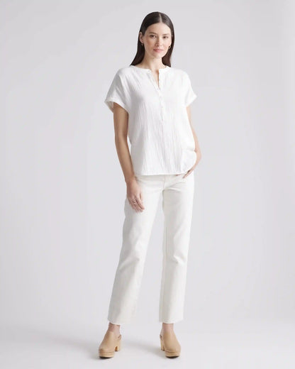 100% Organic Cotton Gauze Roll Sleeve Shirt