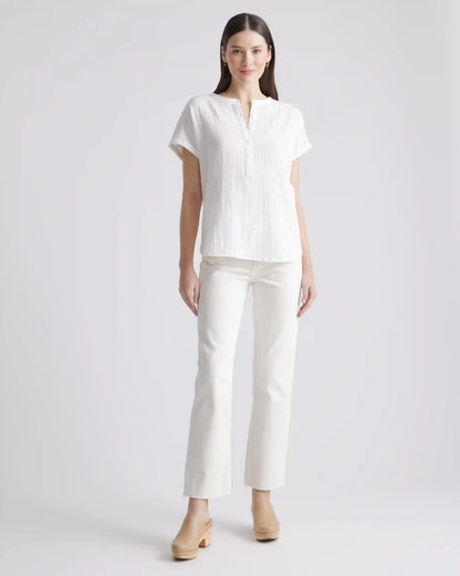 100% Organic Cotton Gauze Roll Sleeve Shirt