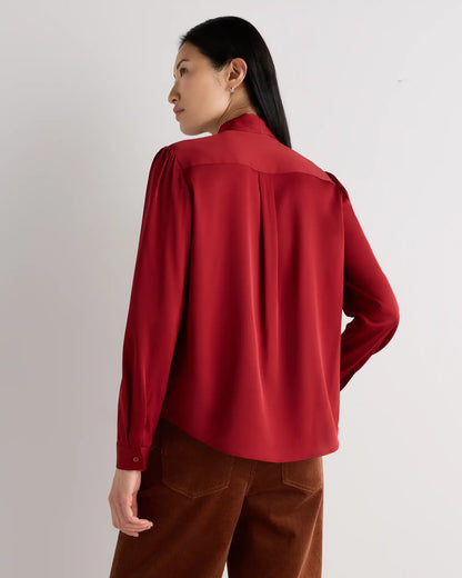 Washable Stretch Silk Tie Neck Blouse