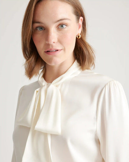 Washable Stretch Silk Tie Neck Blouse