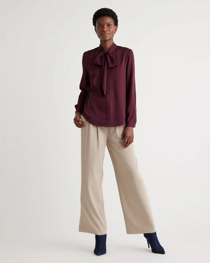 Washable Stretch Silk Tie Neck Blouse