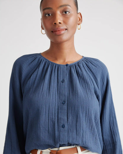100% Organic Cotton Gauze Peasant Blouse