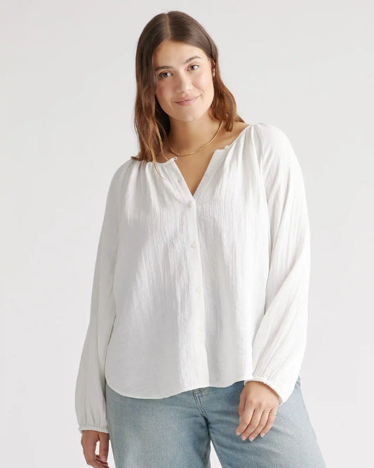 100% Organic Cotton Gauze Peasant Blouse