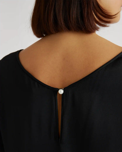 Washable Stretch Silk Reversible V-Neck Blouse